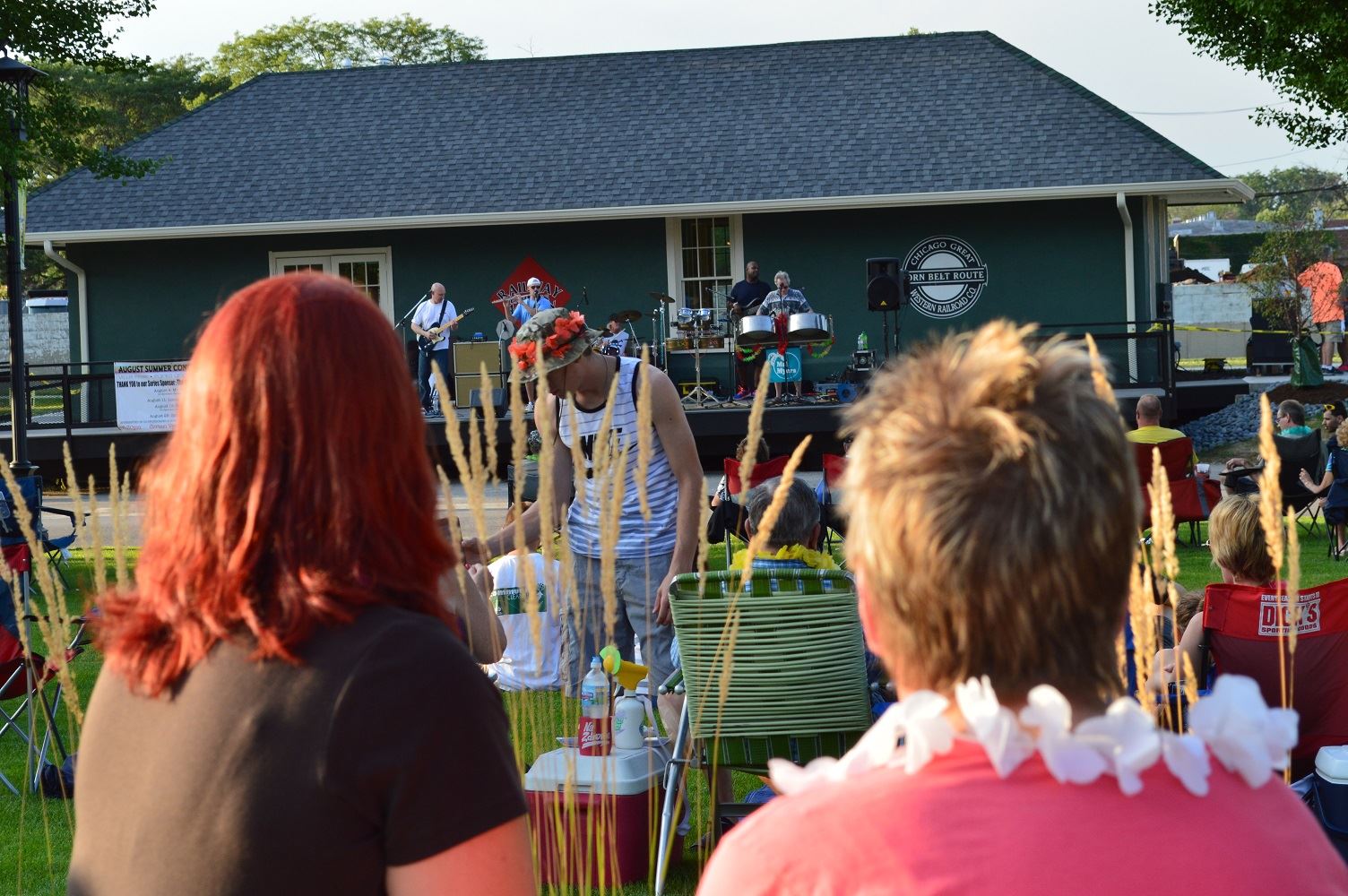 Community members sit on blankets and chairs at Cortesi Veterans Memorial Park to watch Mr. Meyers band perform Aug. 4, 2016.